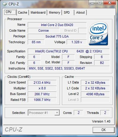 CPU-Z: Intel Core 2 Duo E6420